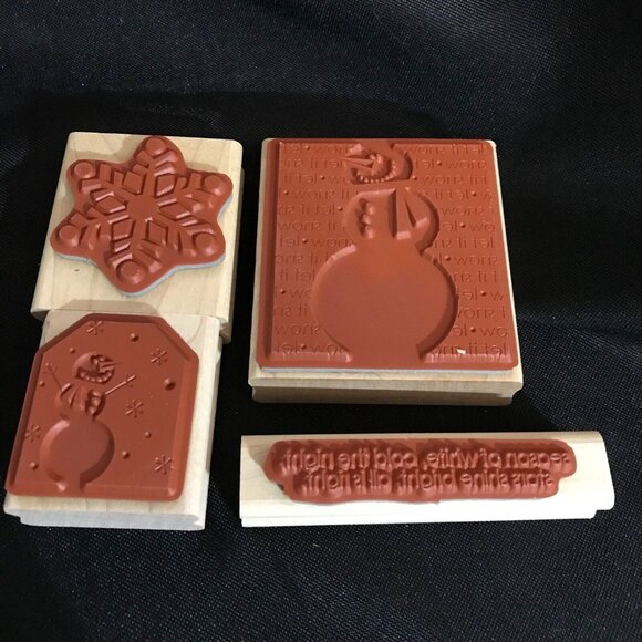 Stampin Up! Two Cool Dudes Rubber Stamp Set Of 4 Snowman & Snowflake Design - Picture 4 of 6